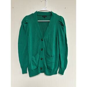 Who Wore What cardigan sweater green puff sleeve button preppy cute romantic M